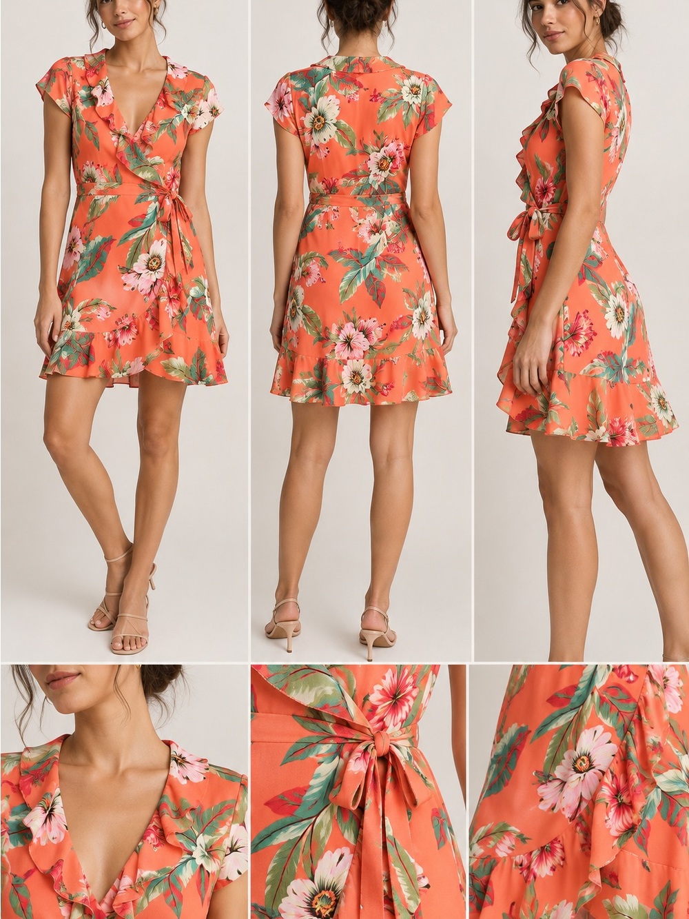 Aritzia Sunday Best Savoy Floral Wrap Dress Coral Size 6